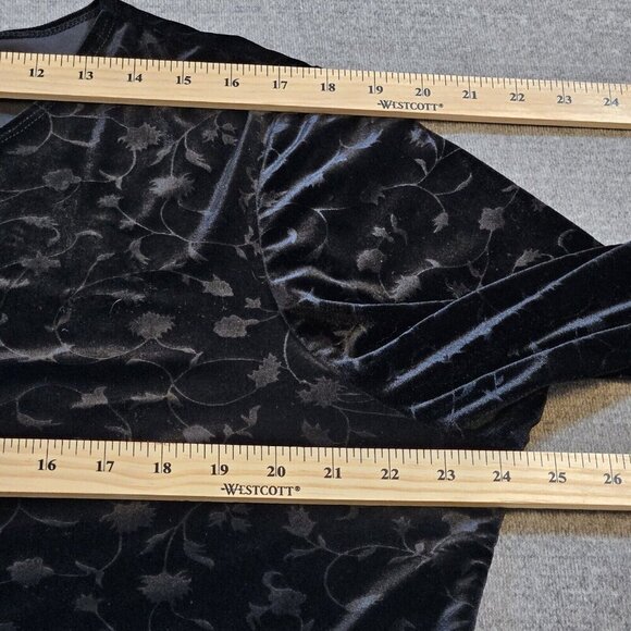 Gemilli Cardigan Women 2X Black Velvet Floral Burnout 3/4 Sleeve VTG Goth Witchy - Picture 4 of 12